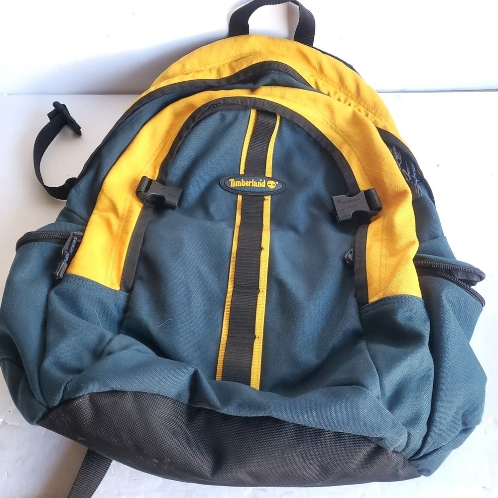 Timberland Vintage Backpack Blue Yellow Colorblock Hiking Bag